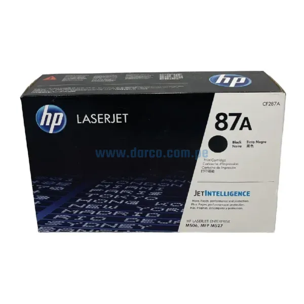 Toner Hp CF287A (87A) LaserJet Enterprise M506 / MFP M527 Negro, Rendimiento 9.000 Páginas De Impresion. Ingresa y Pide El Tuyo.