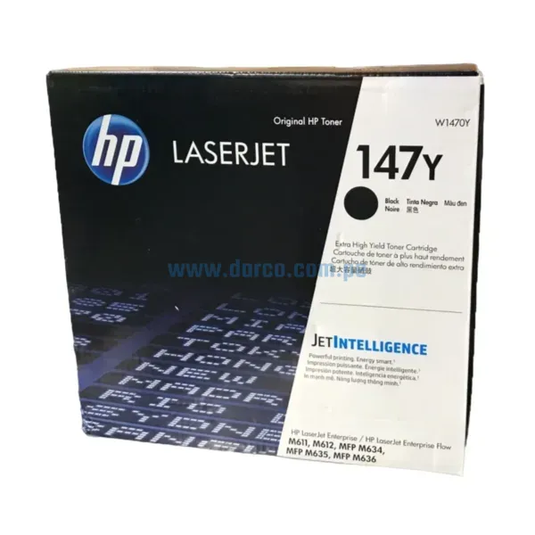 Toner Hp W1470Y (147Y) Black, Compatible Con Impresoras Hp Laserjet Enterprise M610 / M611 / M612 / MFP M634 / M635 / M636, Rendimiento 42,000 Paginas.