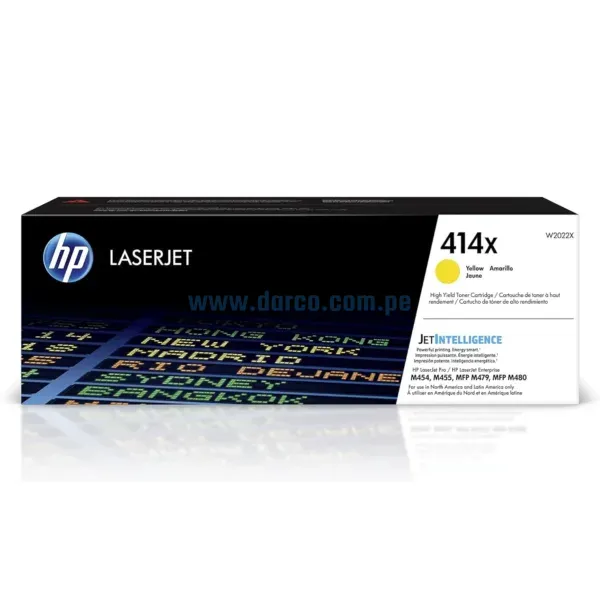 Toner Hp W2022X (414X) Amarillo, Compatible Con Impresoras Hp LaserJet Enterprise Pro M454dw / MFP M479fdn / M479dw / M479fdw, Rendimiento 6.000 Paginas.