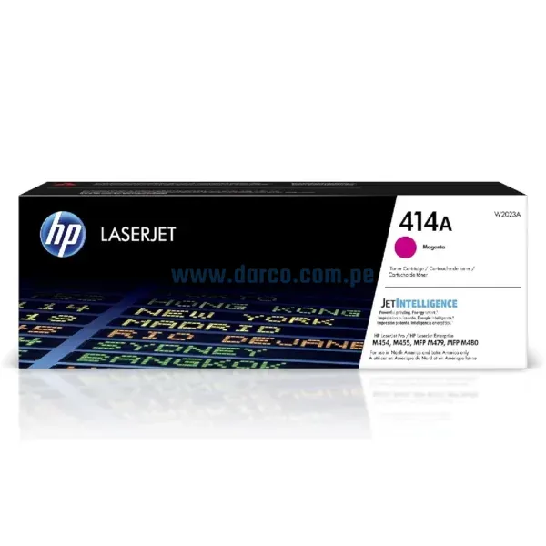 Toner Hp W2023A (414A) Color Magenta, Compatible Con Impresoras Hp LaserJet Enterprise Pro M454dw / M479fdn / M479dw / M479fdw, Rendimiento 2.100 Paginas.