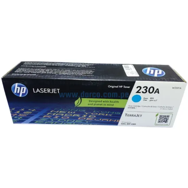Toner Hp W2301A (230A) Laserjet Pro M4203 / MFP M4303 Cyan, Rendimiento 1.800 Paginas De Impresion. Ingresa y Pide El Tuyo En: Darco.com.pe