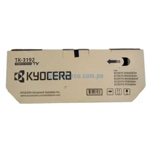 Cartucho De Toner Kyocera TK-3192 Black. Para Impresoras Kyocera Ecosys P3060dn / P3260dn, Rendimiento 25,000 Páginas. Envios A Todo El Peru.