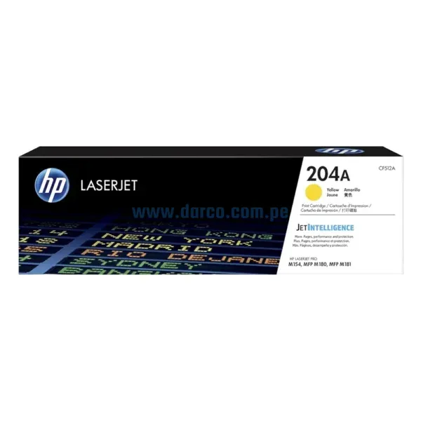 Toner Hp CF512A [204A] Yellow, Compatible Con Impresoras HP LaserJet Pro M154a | M180nw, Rendimiento 900 Paginas. Envios a Todo El Peru.
