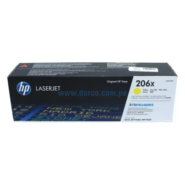 Toner Hp W2112X [206X] Amarillo, Compatible Con Impresoras HP LaserJet Pro M255dw | M283fdw, Alto Rendimiento 2.450 Paginas. Envíos a Todo El Peru.