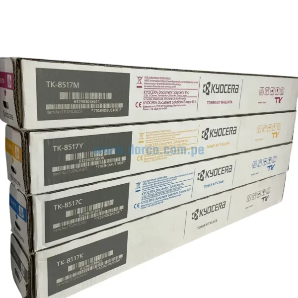 Kit Toner Kyocera TK-8517 Bk, C, Y, M,. Para Impresoras Kyocera Taskalfa 6052CI / 6053CI, Rendimiento 90.000 Páginas. Envios A Nivel Nacional.