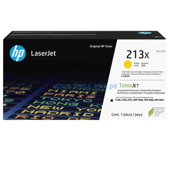 Toner Hp W2132X (213X) Laserjet 5700dn | 6700dn | MFP 5800dn | 6800dn Amarillo, Alto Rendimiento 6.000 Paginas De Impresion. Envios A Nivel Nacional