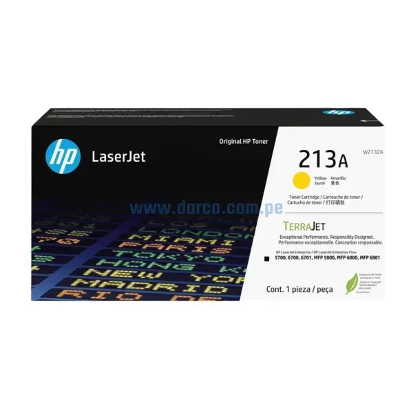 Toner Hp W2132A (213A) Amarillo Laserjet 5700dn | 6700dn | MFP 5800dn | 6800dn, Rendimiento 3.000 Paginas De Impresion. Envios A Nivel Nacional