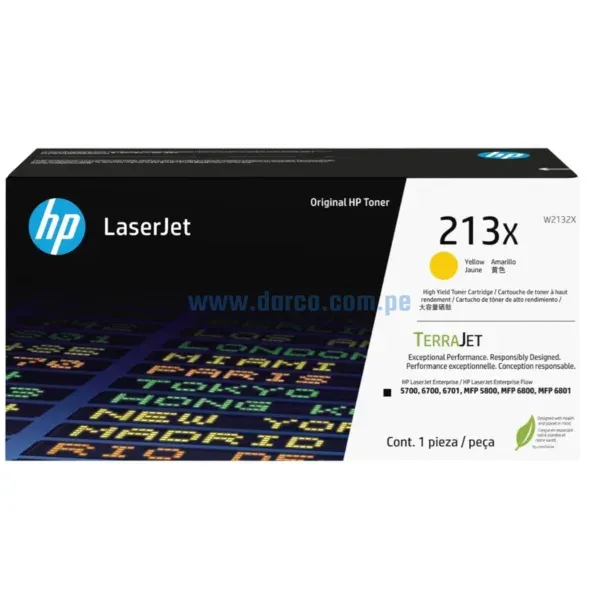 Toner Hp W2132X (213X) Laserjet 5700dn | 6700dn | MFP 5800dn | 6800dn Amarillo, Alto Rendimiento 6.000 Paginas De Impresion. Envios A Nivel Nacional