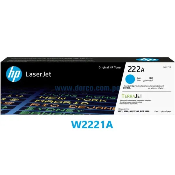 Toner Hp W2221A (222A) Cyan Laserjet 3201 / 3204 / M3303 Rendimiento 1.200 Paginas De Impresion. Envios A Nivel Nacional