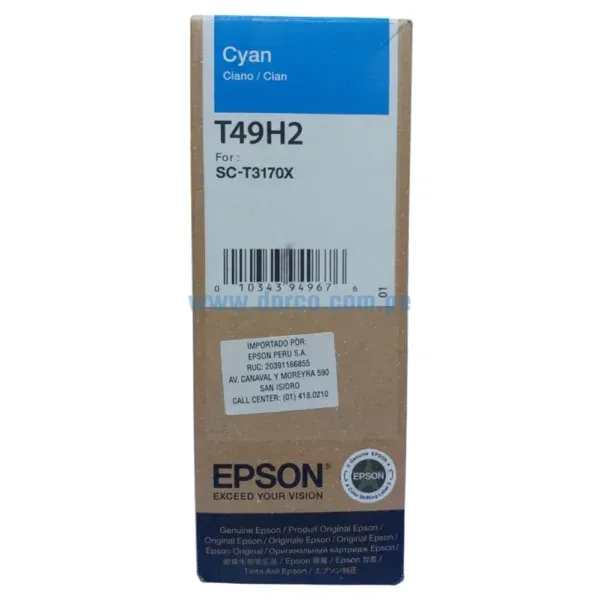 Botella De Tinta Epson T49H200 140 ml. Para Impresoras SC-T3100X, SC-T3170X Cyan, Rendimiento 6,000 Paginas, Envios A Nivel Nacional