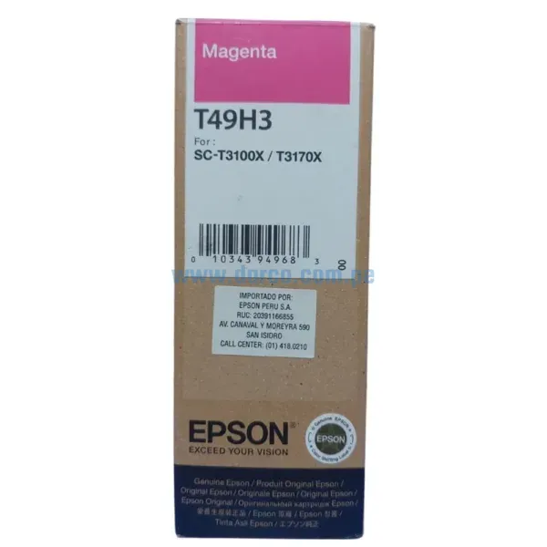 Botella De Tinta Epson T49H300 140 ml. Para Impresoras SC-T3100X, SC-T3170X Magenta, Rendimiento 6,000 Paginas, Envios A Nivel Nacional