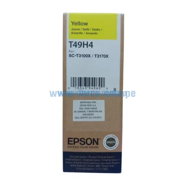 Botella De Tinta Epson T49H400 140 ml. Para Impresoras SC-T3100X, SC-T3170X Amarillo, Rendimiento 6,000 Paginas, Envios A Nivel Nacional