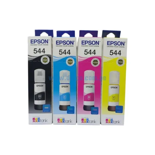Botella De Tinta Epson 544 Bk, C, M, Y, Para Impresoras Epson EcoTank L3210 / L3250 / L3150 / L3260, Con Rendimiento De 65 Mililitros.