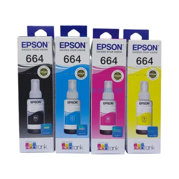 kit-de-tinta-epson-t664-para-l310-l350-original Kit De Tinta Epson T664 Black, Cyan, Magenta, Yellow Para Impresoras Epson EcoTank L200 / L300 / / L350 / L365 / L375, Rendimiento De 70 Ml.