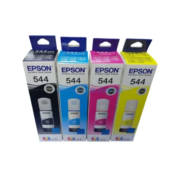 Botella De Tinta Epson 544 Bk, C, M, Y, Para Impresoras Epson EcoTank L3210 / L3250 / L3150 / L3260, Con Rendimiento De 65 Mililitros.