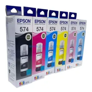 Tinta Epson 574, Black, Cyan, Magenta, Yellow, Cyan Claro, Magenta Claro, Para Impresoras L8050, L18050, capacidad 70 Mililitros