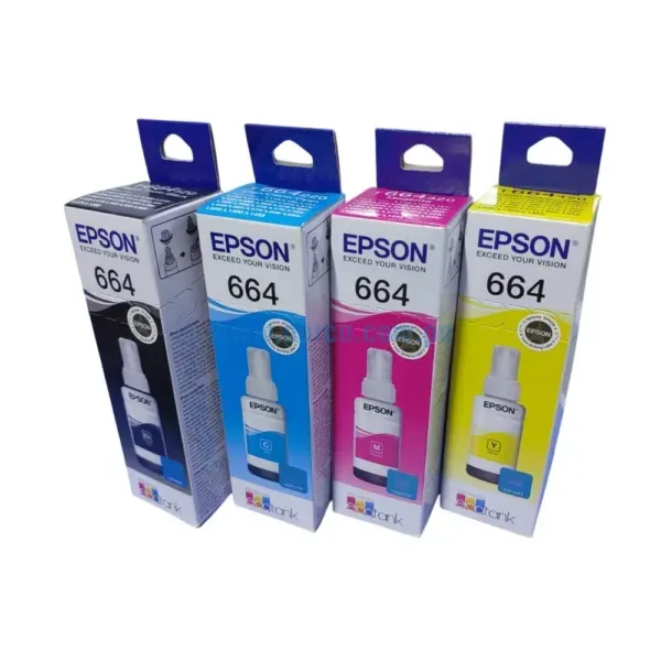 pack-de-tinta-epson-t664-para-l310-l350-original Kit De Tinta Epson T664 Black, Cyan, Magenta, Yellow Para Impresoras Epson EcoTank L200 / L300 / / L350 / L365 / L375, Rendimiento De 70 Ml.