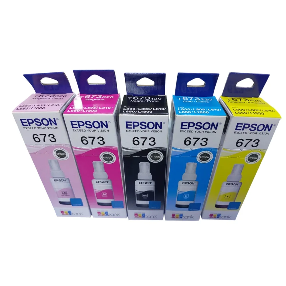 Kit De Tinta Epson T673 L800, L850, L1800 (Bk,C,M,Y,Lc,Lm) Para Impresoras Epson EcoTank L800, L805, L810, L850, L1800 Rendimiento 70 ml