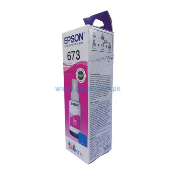 Botella De Tinta Epson T673320 (673) Magenta, Para Impresoras Epson EcoTank L800 / L805 / L810 / L850 / L1800, Rendimiento 70 Mililitros.