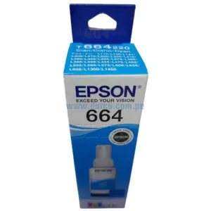 Botella De Tinta Epson T664220 664 Cyan, Para Impresoras Epson EcoTank L200 / L300 / / L350 / L365 / L375, Con Rendimiento De 70 Mililitros.