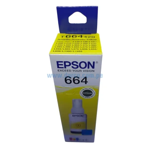 Botella De Tinta Epson T664420 664 Amarillo, Para Impresoras Epson EcoTank L200 / L300 / / L350 / L365 / L375, Con Rendimiento De 70 Ml.