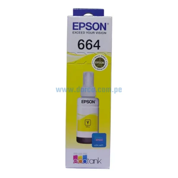 Botella De Tinta Epson T664420 664 Amarillo, Para Impresoras Epson EcoTank L200 / L300 / / L350 / L365 / L375, Con Rendimiento De 70 Ml.