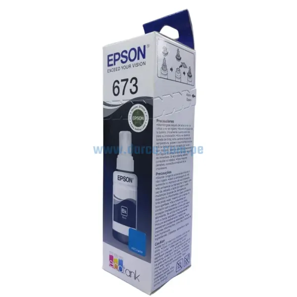 Botella De Tinta Epson T673120 (673) Negro. Para Impresoras Epson EcoTank L800 / L805 / L810 / L850 / L1800, Rendimiento 70 Mililitros.