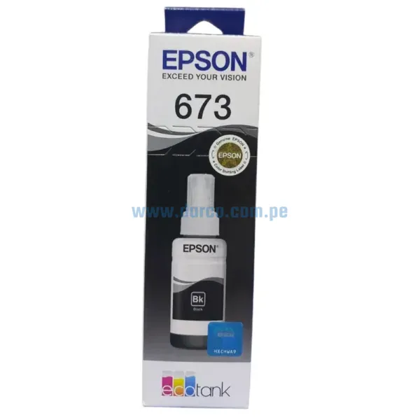 Botella De Tinta Epson T673120 (673) Negro. Para Impresoras Epson EcoTank L800 / L805 / L810 / L850 / L1800, Rendimiento 70 Mililitros.