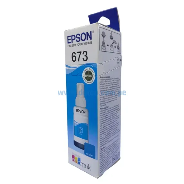 Botella De Tinta Epson T673220 (673) Cyan. Para Impresoras Epson EcoTank L800 / L805 / L810 / L850 / L1800, Rendimiento 70 Mililitros.