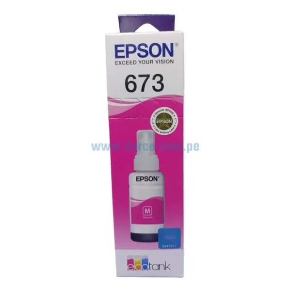 Botella De Tinta Epson T673320 (673) Magenta, Para Impresoras Epson EcoTank L800 / L805 / L810 / L850 / L1800, Rendimiento 70 Mililitros.