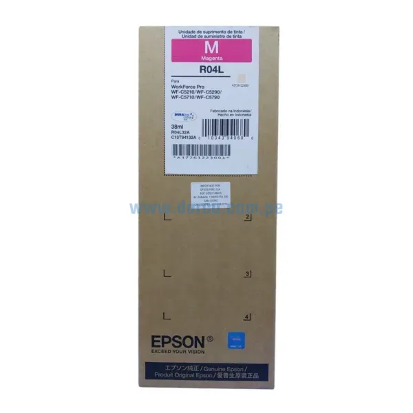 Bolsa De Tinta Epson T941320 R04L Magenta Para Impresoras Epson Workforce Pro WF-C5210 / C5290 / C5710 / C5790, Rendimiento 5K.
