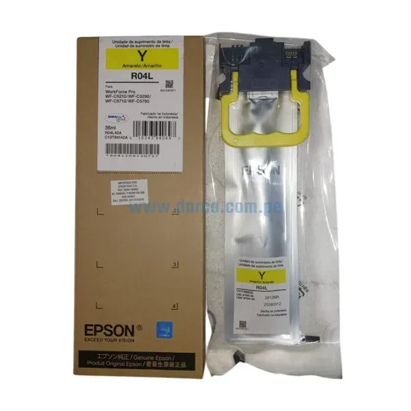 Bolsa De Tinta Epson T941420 R04L Amarillo Para Impresoras Epson Workforce Pro WF-C5210 / C5290 / C5710 / C5790, Rendimiento 5K.