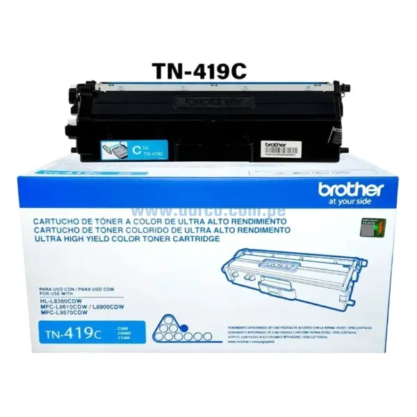 Toner Brother TN-419C Cyan, Compatible Con Impresoras MFC-L8900CDW / HL-8360CDW, Con Capacidad De Impresion Hasta 9.000 Paginas.