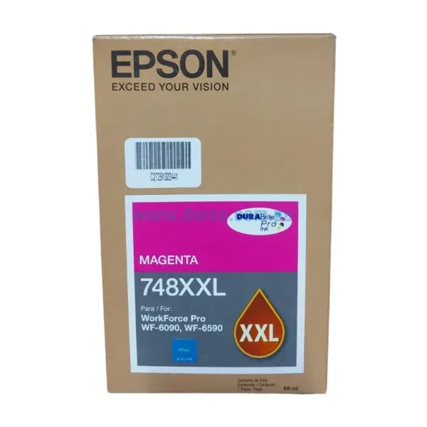 Bolsa De Tinta Epson T748XXL320 748XXL Magenta, Para Impresoras Epson WorkForce Pro WF-6090, WF-6590, WF-8090, WF-8590