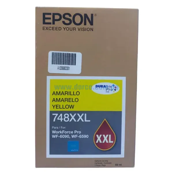 Bolsa De Tinta Epson T748XXL420 748XXL Amarillo, Para Impresoras Epson WorkForce Pro WF-6090, WF-6590, WF-8090, WF-8590