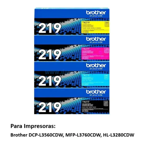Kit De Toner Brother TN-219 (bk, c, y,m) Para Impresoras DCP-L3560CDW, MFP-L3760CDW, HL-L3280CDW, Capacidad De Impresión 5.100 Pag.