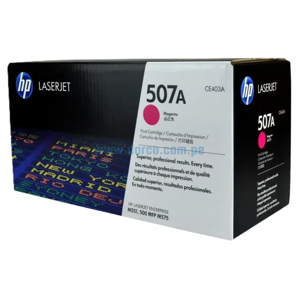 Toner-HP-CE403A-507A-LaserJet-M551-M575-M570-Magenta Toner HP CE403A 507A Magenta, Para Impresoras Hp LaserJet M551N, M551DN, M551xh, MFP M575dn, M575f, M570dn. Rendimiento 6,000 Paginas