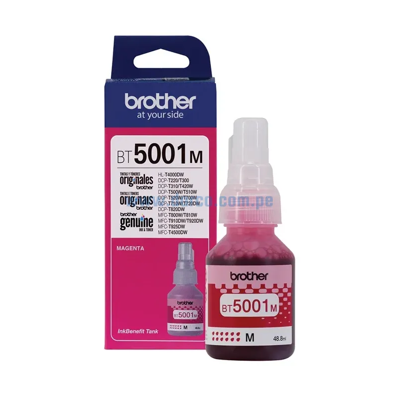 Botella De Tinta Brother BT5001M Magenta, Para Impresoras HL-T4000DW, DCP-T220, T226, T300. Envíos a Nivel Nacional