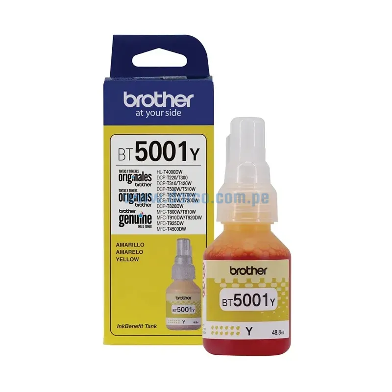 Botella De Tinta Brother BT5001Y Amarillo, Para Impresoras HL-T4000DW, DCP-T220, T226, T300. Envíos a Nivel Nacional