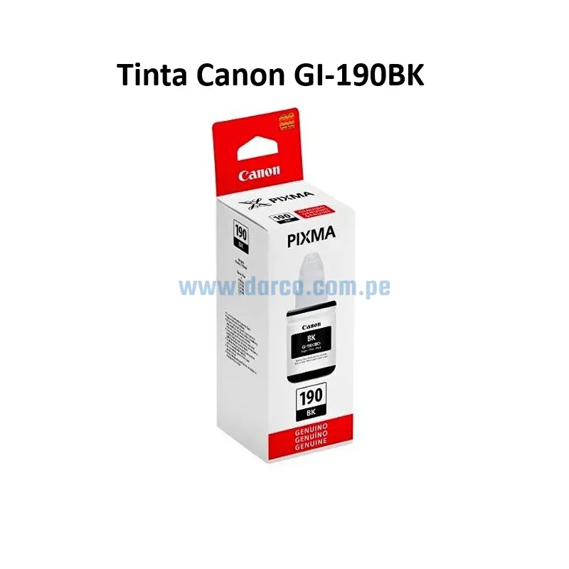 Botella De Tinta Canon GI-190BK Negro, Para Impresoras Canon Pixma G1100, G1110, G2100, G2101, G2110, G2111, G3100, G3101, G3110, G3111, G4100
