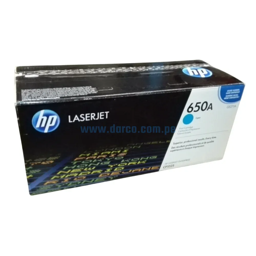 Toner HP CE271A 650A Cyan, Para Impresoras Hp LaserJet M750n, M750dn, M750xh, CP5525N, CP5525DN, CP5525XH. Rendimiento 15,00 pag.