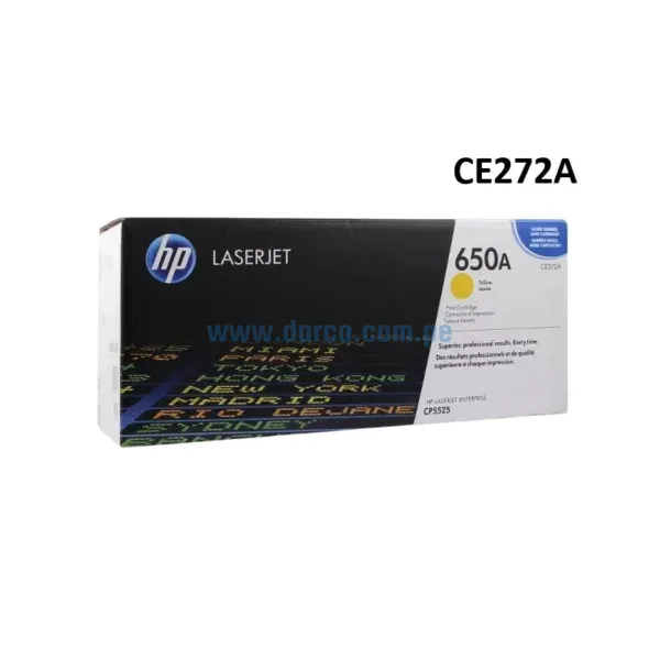 Toner HP CE272A 650A Yellow, Para Impresoras Hp LaserJet M750n, M750dn, M750xh, CP5525N, CP5525DN, CP5525XH. Rendimiento 15,00 pag.