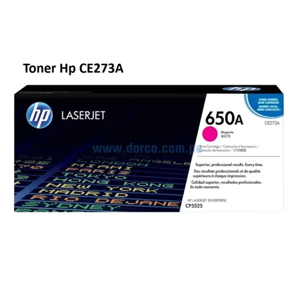 Toner HP CE273A 650A Magenta, Para Impresoras Hp LaserJet M750n, M750dn, M750xh, CP5525N, CP5525DN, CP5525XH. Rendimiento 15,00 pag.