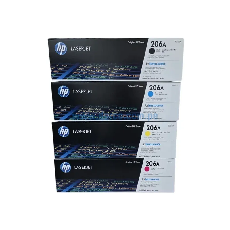 Kit De Toner Hp LaserJet Pro M255dw, M283fdw 206A (Bk, C, Y, M) Para Impresoras HP LaserJet Pro M255dw, M255nw, M283cdw, M283fdw