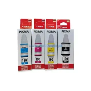 Kit De Tinta Canon GI-190 (BK, C, M, Y) Para Impresoras Canon Pixma G1100, G1110, G2100, G2101, G2110, G2111, G3100, G3101, G3110, G3111