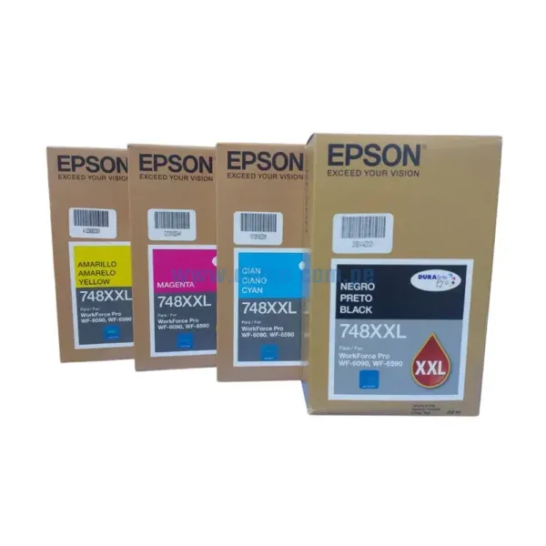Bolsa De Tinta Epson 748XXL (Bk, C, M, Y) Para Impresoras Epson WorkForce Pro WF-6090, WF-6590, WF-8090, WF-8590 Rendimiento 31k