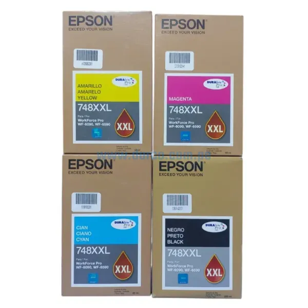 Bolsa De Tinta Epson 748XXL (Bk, C, M, Y) Para Impresoras Epson WorkForce Pro WF-6090, WF-6590, WF-8090, WF-8590 Rendimiento 31k