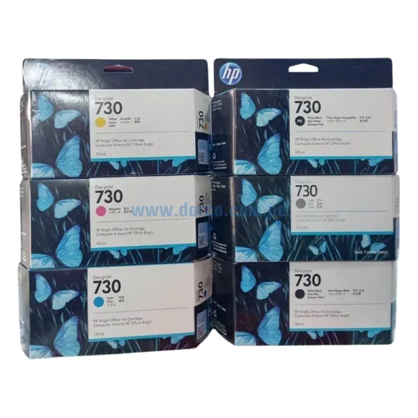Kit De Tinta Hp 730 Cyan, Magenta, Yellow, Matte Black, Gray, Photo Black. Para Impresoras Hp DesignJet T1600, T1700, T2600, Contenido 130ml