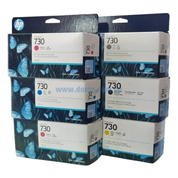 Kit De Tinta Hp 730 Cyan, Magenta, Yellow, Matte Black, Gray, Photo Black. Para Impresoras Hp DesignJet T1600, T1700, T2600, Contenido 130ml