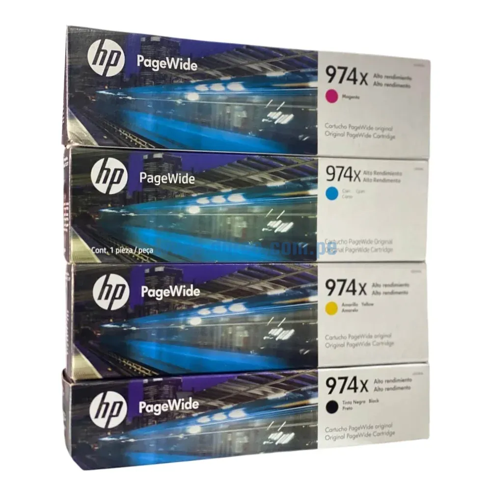 Kit De Tinta Hp 974X (Black, Cyan, Magenta, Yellow), Para Impresoras HP PageWide 452DW / 577DW Realizamos Envios A Nivel Nacional.